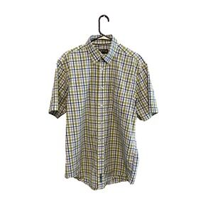 Orvis Shirt Mens Medium Green Blue Plaid Short Sleeve Button Up Heritage Wash